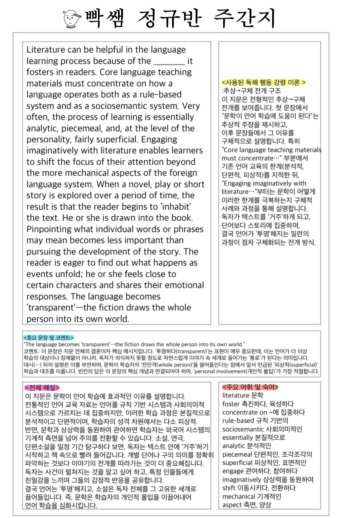 매주 수준별 주간지 및 꼼꼼한 분석서 제공